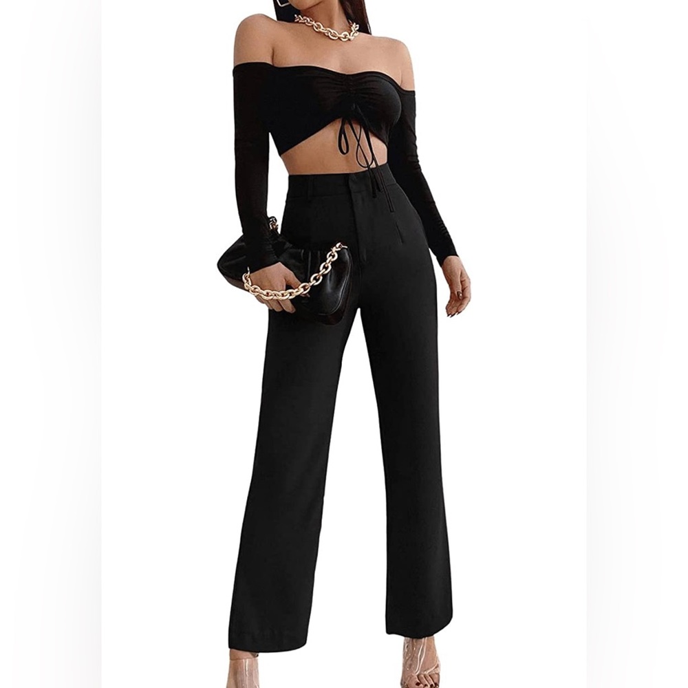 Women's Elegant High Waist Solid Long Pants Office Trousers